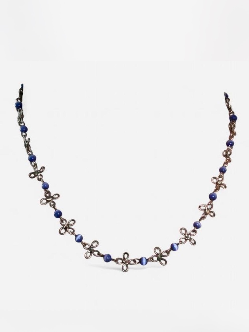 Delicate Blue Beaded Flower-Link Necklace